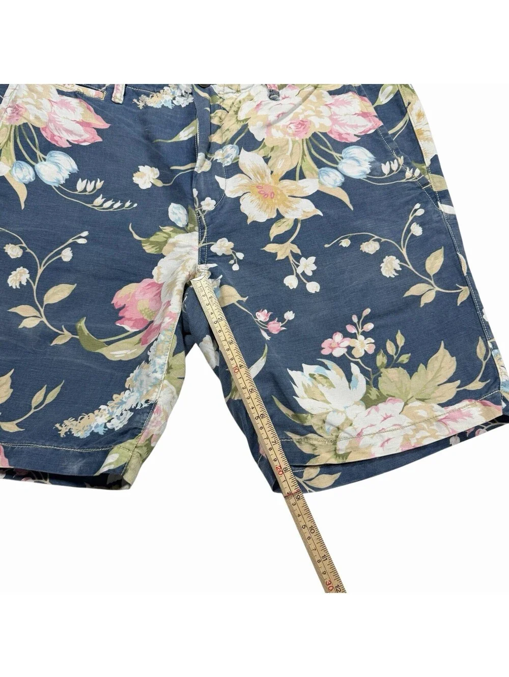 Polo Ralph Lauren Mens Blue Floral Print Linen Blend Shorts Size 34